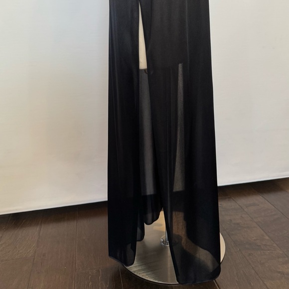 Frederick’s of Hollywood Silky Nylon Goth Black Sheer Mesh Maxi Gown Slip Dress - Picture 8 of 10